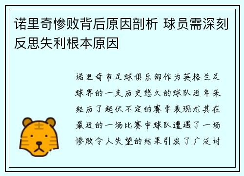 诺里奇惨败背后原因剖析 球员需深刻反思失利根本原因